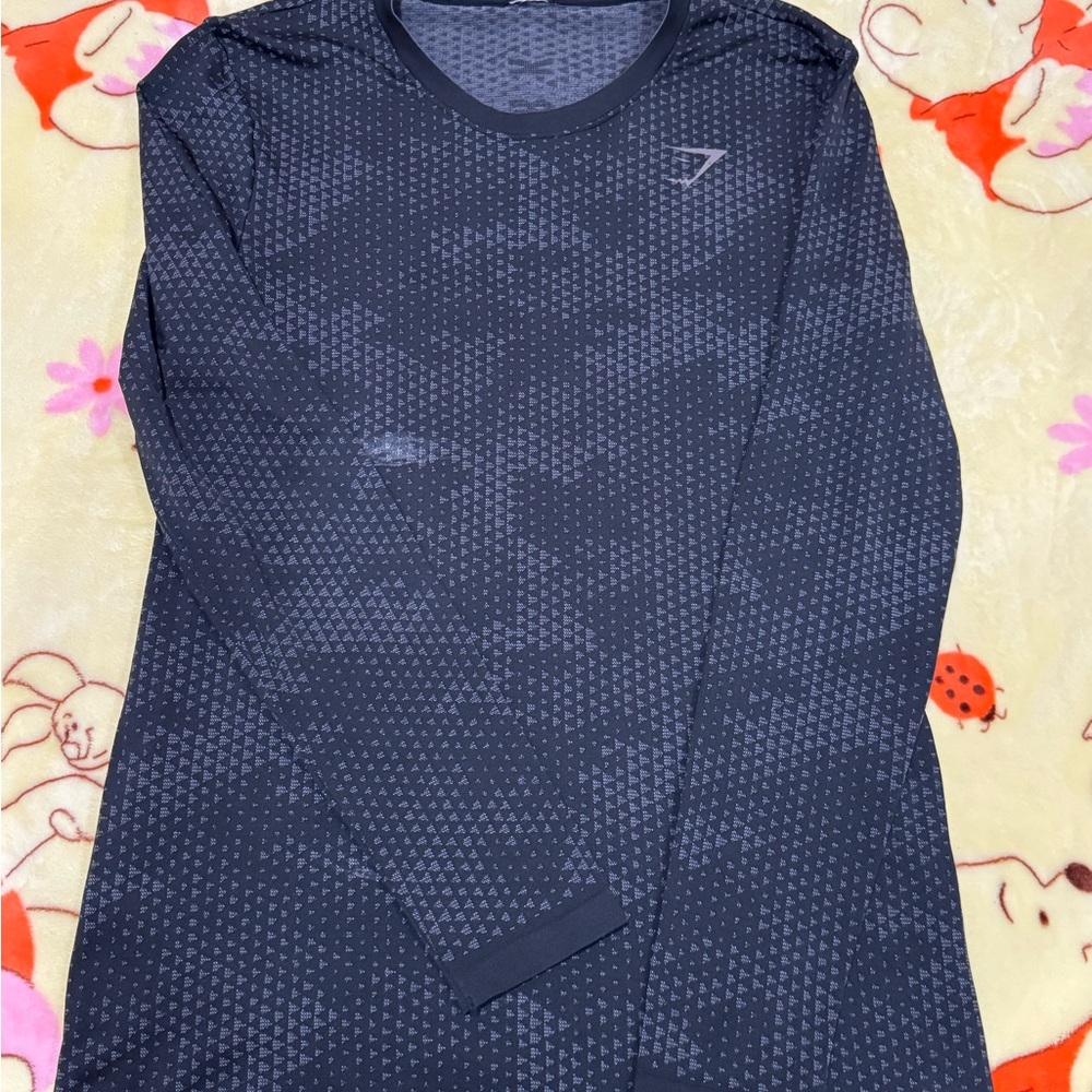 Black Patterned Long Sleeve Top